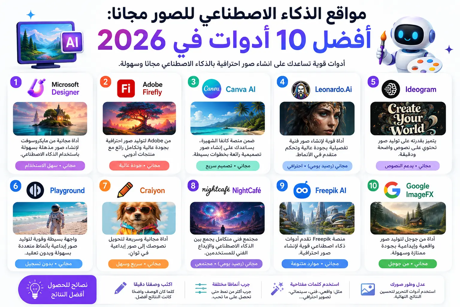 مواقع الذكاء الاصطناعي للصور مجانا أفضل 10 أدوات في 2026